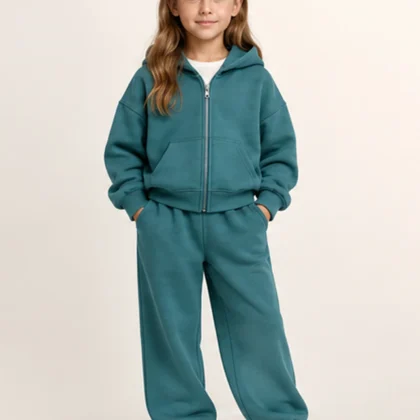 Girls’ Zip-Up Hoodie & Jogger Set – Seabreeze