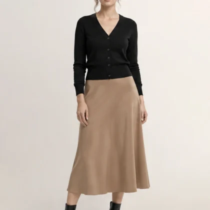 Women’s Button Cardigan & Midi Skirt – Cocoa