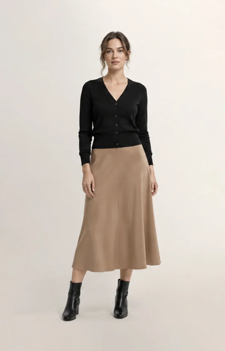 Women’s Button Cardigan & Midi Skirt – Cocoa